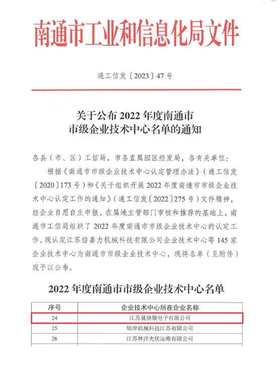 熱烈祝賀晟馳微電子通過南通市市級企業(yè)技術中心認定.jpg